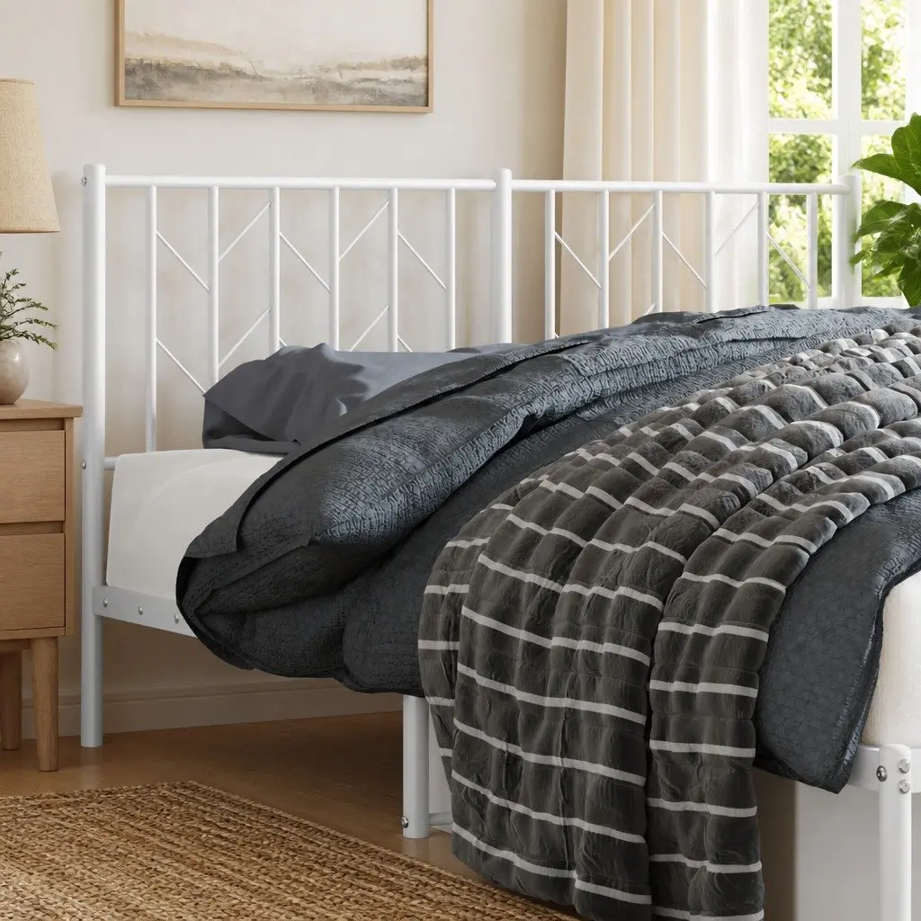 Metal Headboard White 135cm Bed Header Steel Frame