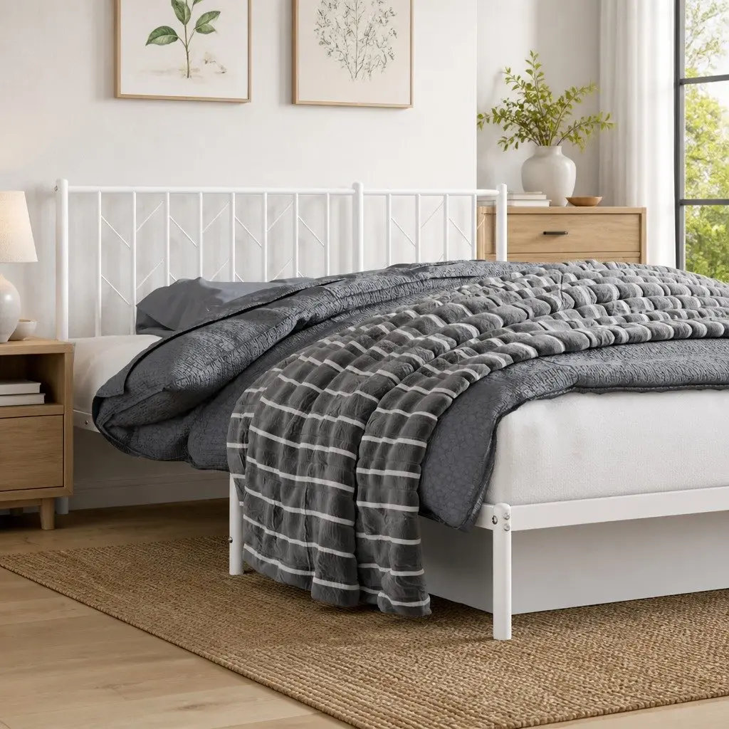 Metal Headboard 180cm White Bed Header Frame Bedroom Furniture
