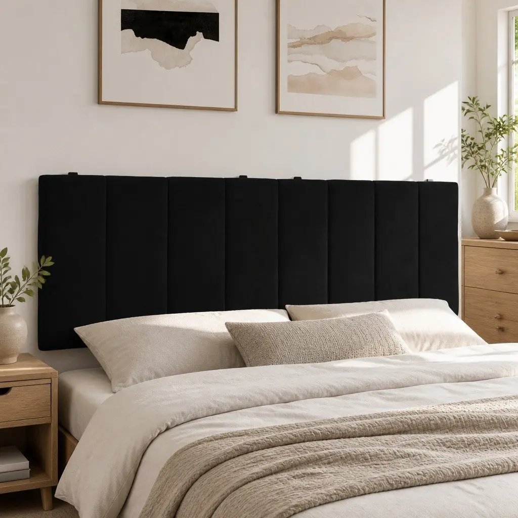 Headboard Cushion Back Support Queen Black Velvet Wall Mounted Bed Pillow Upholstered
