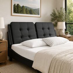 Headboard Cushion Black 137cm Double Bed Wall Mounted Faux Leather Foam Padded