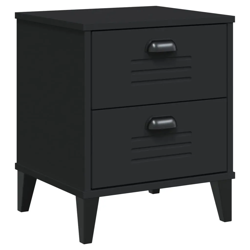 Black Engineered Wood Nightstand Storage Table for Bedroom or Living Room