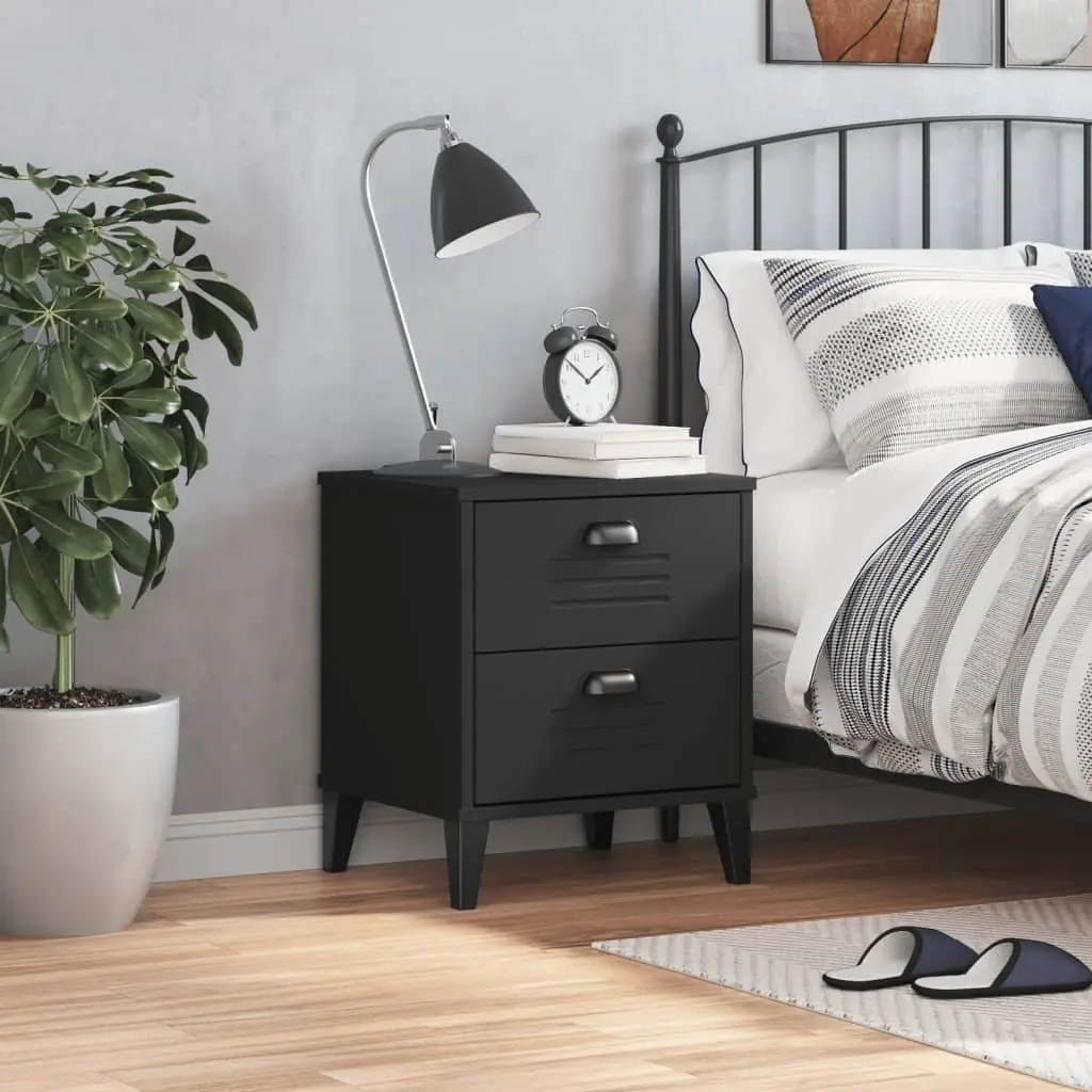 Black Engineered Wood Nightstand Storage Table for Bedroom or Living Room