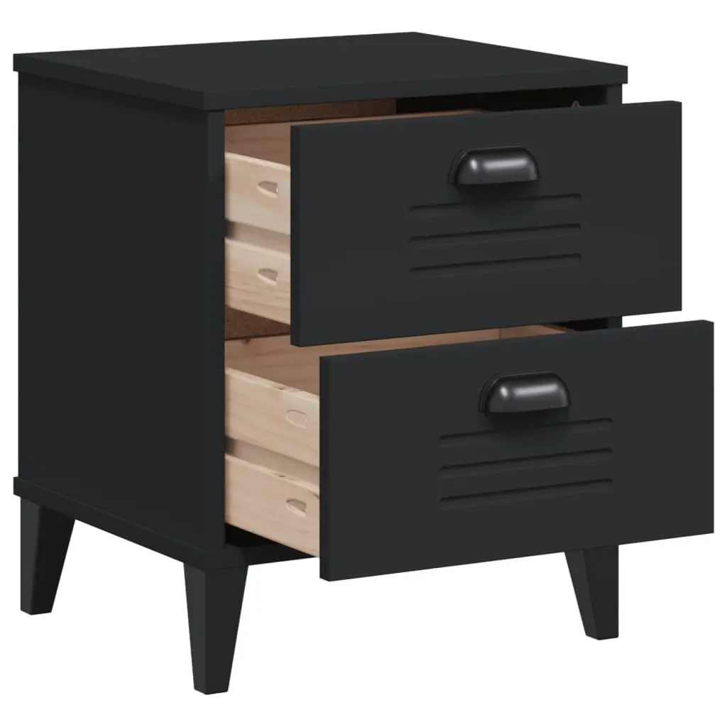 Black Engineered Wood Nightstand Storage Table for Bedroom or Living Room