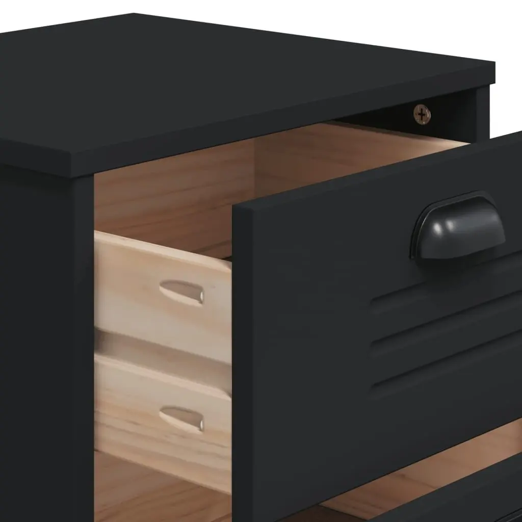 Black Engineered Wood Nightstand Storage Table for Bedroom or Living Room