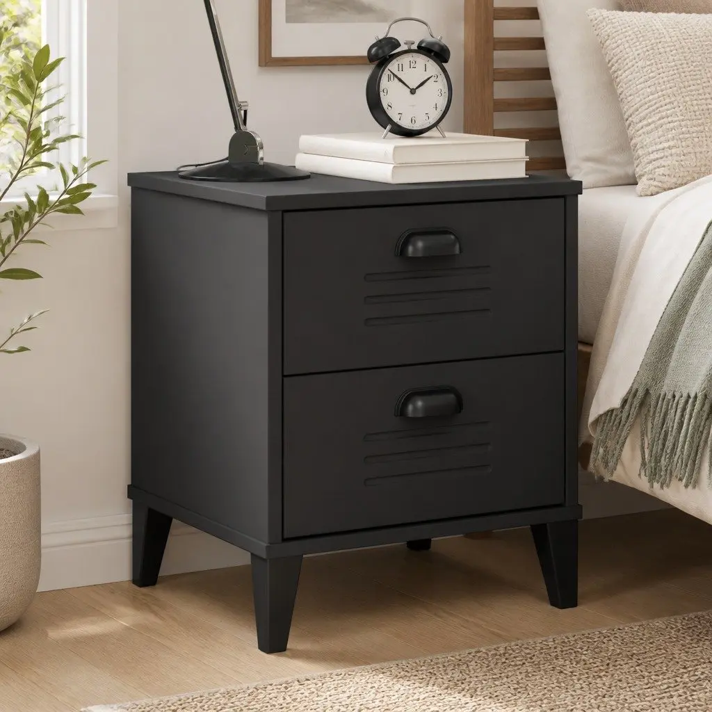 Bedside Cabinet Storage Anthracite Grey Engineered Wood Nightstand
