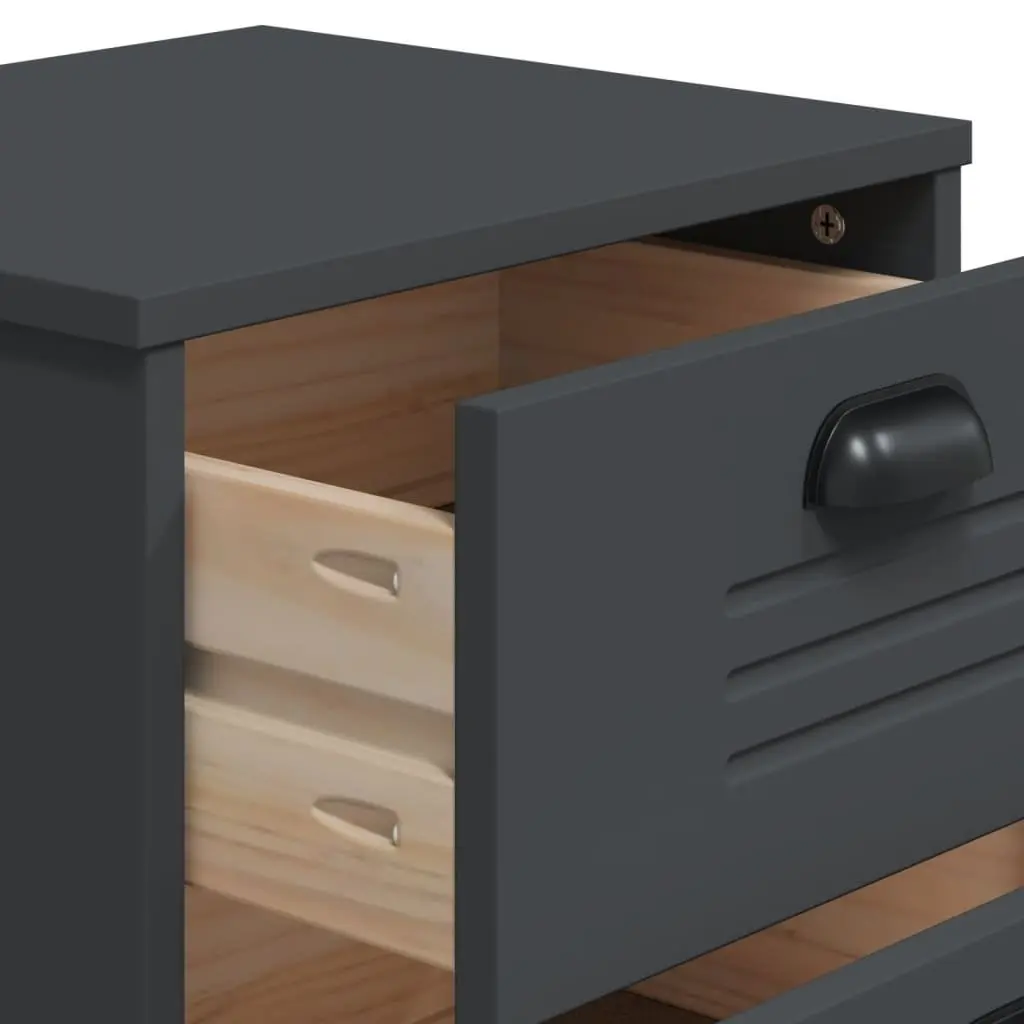 Bedside Cabinet Storage Anthracite Grey Engineered Wood Nightstand