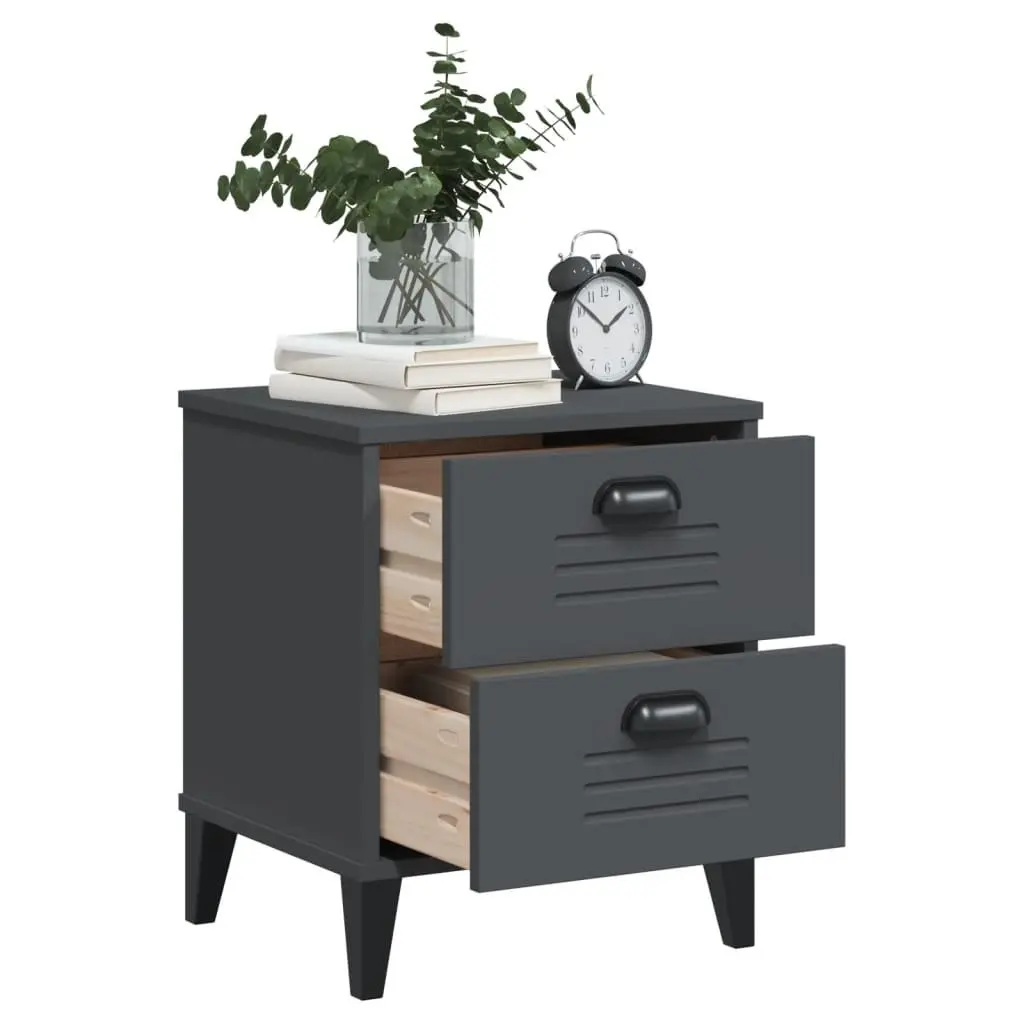 Bedside Cabinet Storage Anthracite Grey Engineered Wood Nightstand