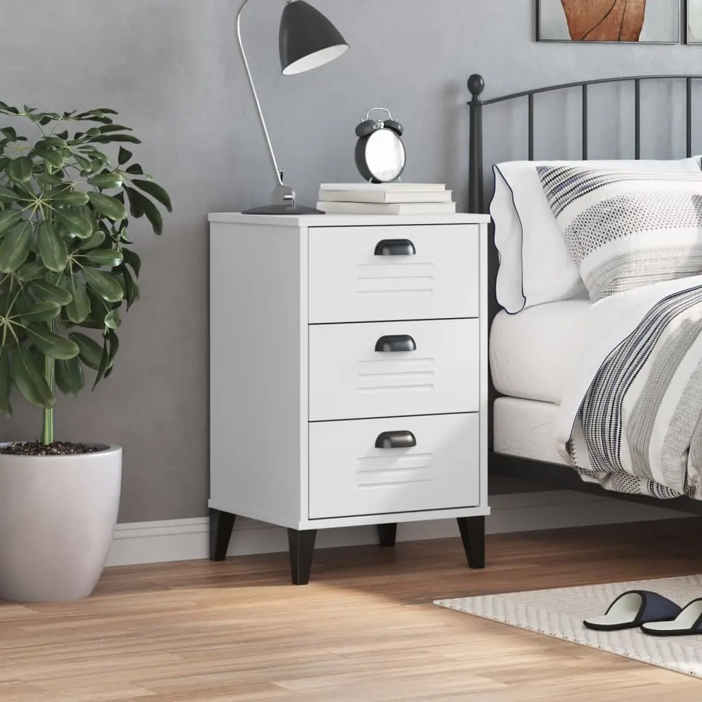Bedside Cabinet Nightstand White Engineered Wood Bedroom Storage Table with