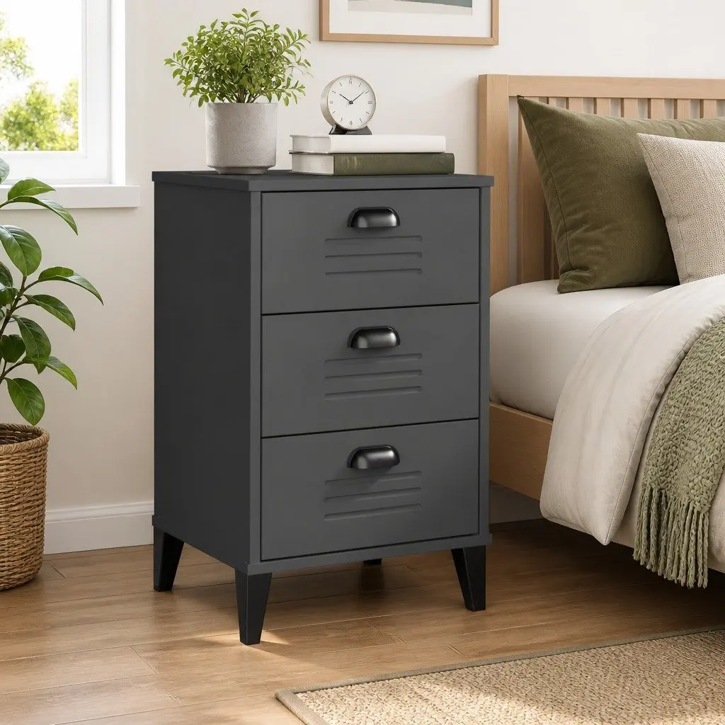 Bedside Cabinet Nightstand Storage Table Engineered Wood Anthracite Grey