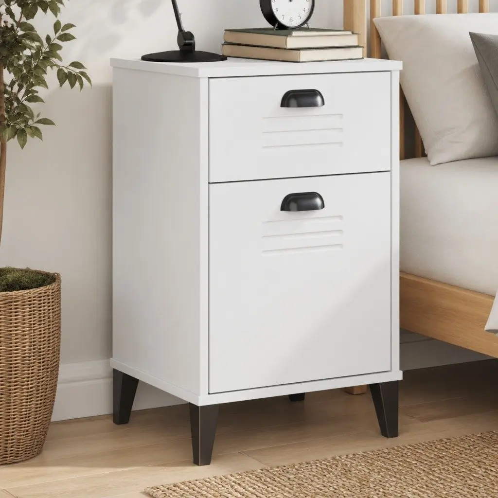 Bedside Cabinet Storage Table Bedroom Furniture White Engineered Wood
