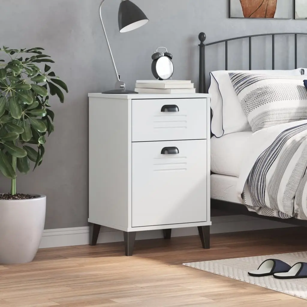 Bedside Cabinet Storage Table Bedroom Furniture White Engineered Wood