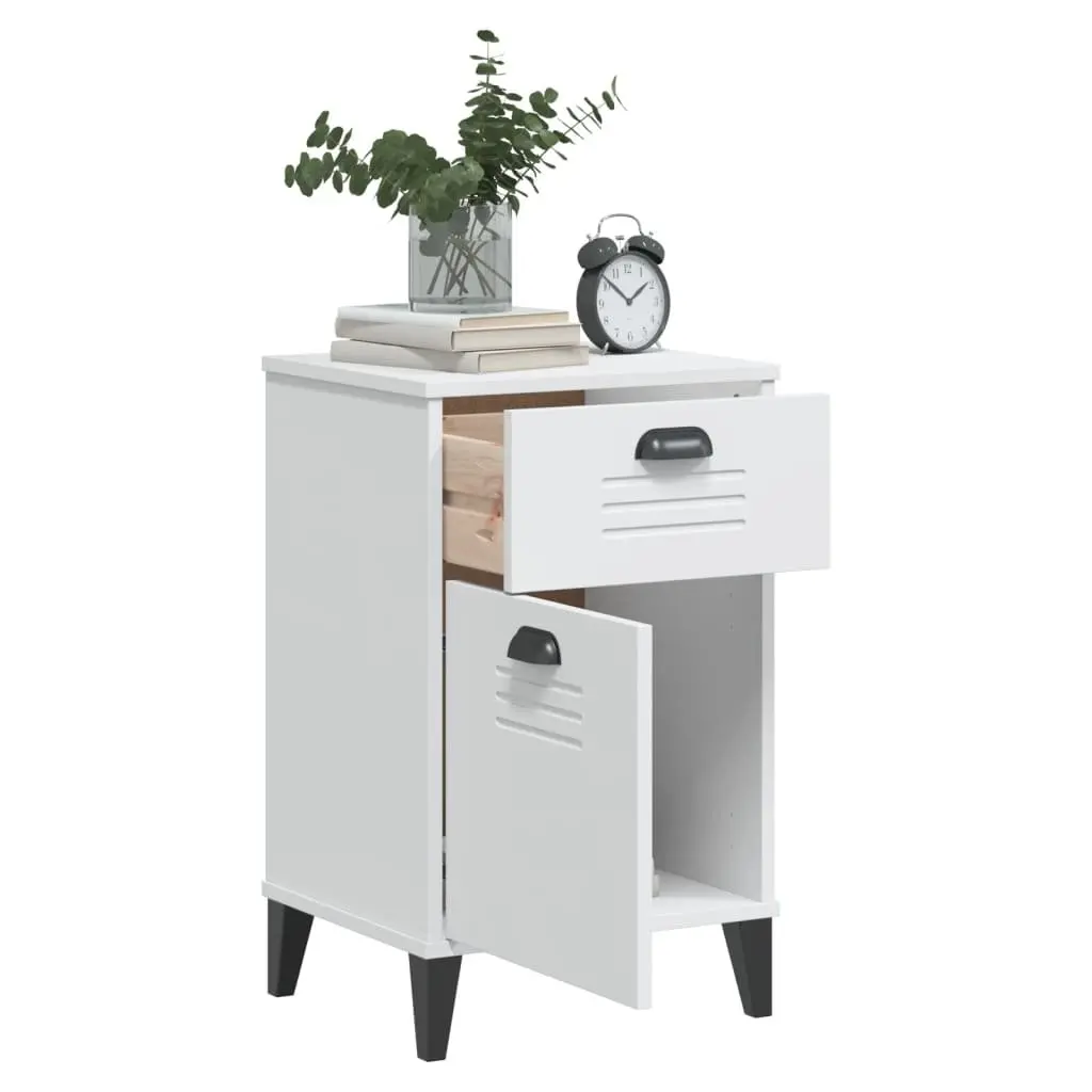 Bedside Cabinet Storage Table Bedroom Furniture White Engineered Wood