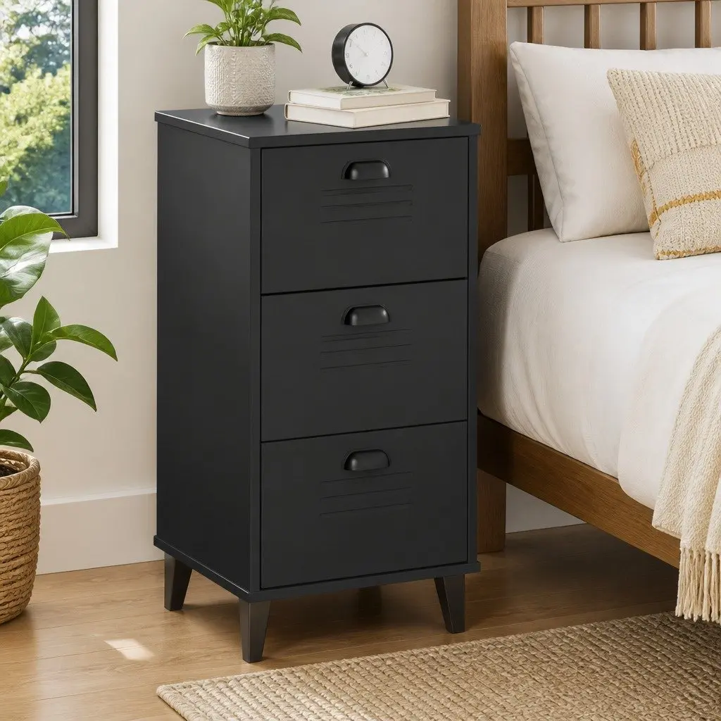 Bedside Cabinet Storage End Table Black Engineered Wood