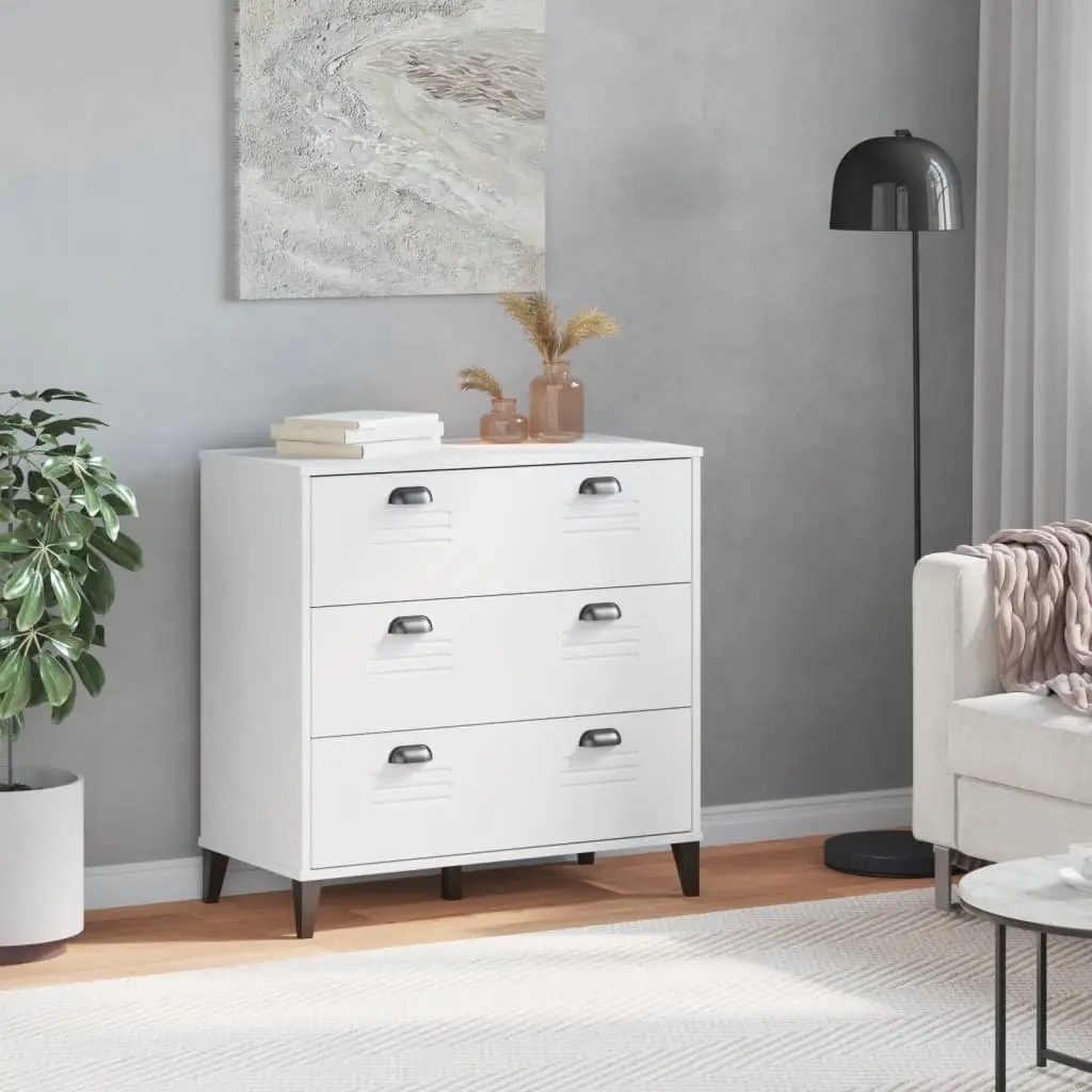 Drawer Cabinet White Storage Organizer Engineered Wood Industrial Furniture