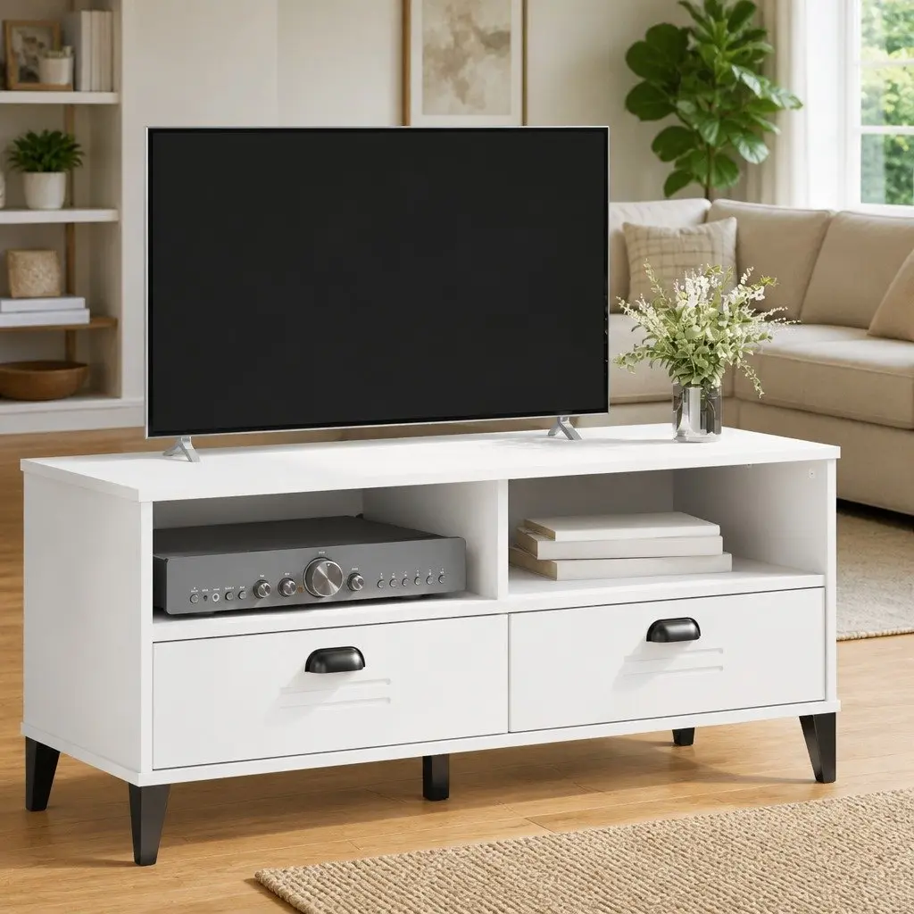 White Engineered Wood TV Cabinet with Ample Space