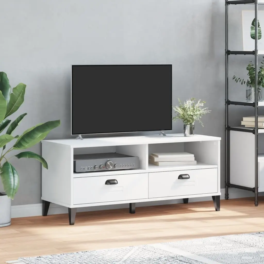 White Engineered Wood TV Cabinet with Ample Space