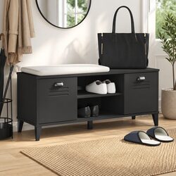 Shoe Bench Storage Organiser Cabinet Industrial Design Black Engineered Wood