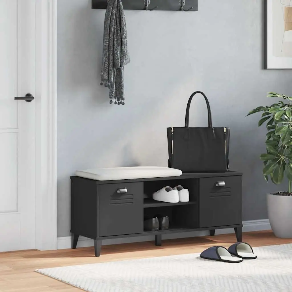 Shoe Bench Storage Organiser Cabinet Industrial Design Black Engineered Wood