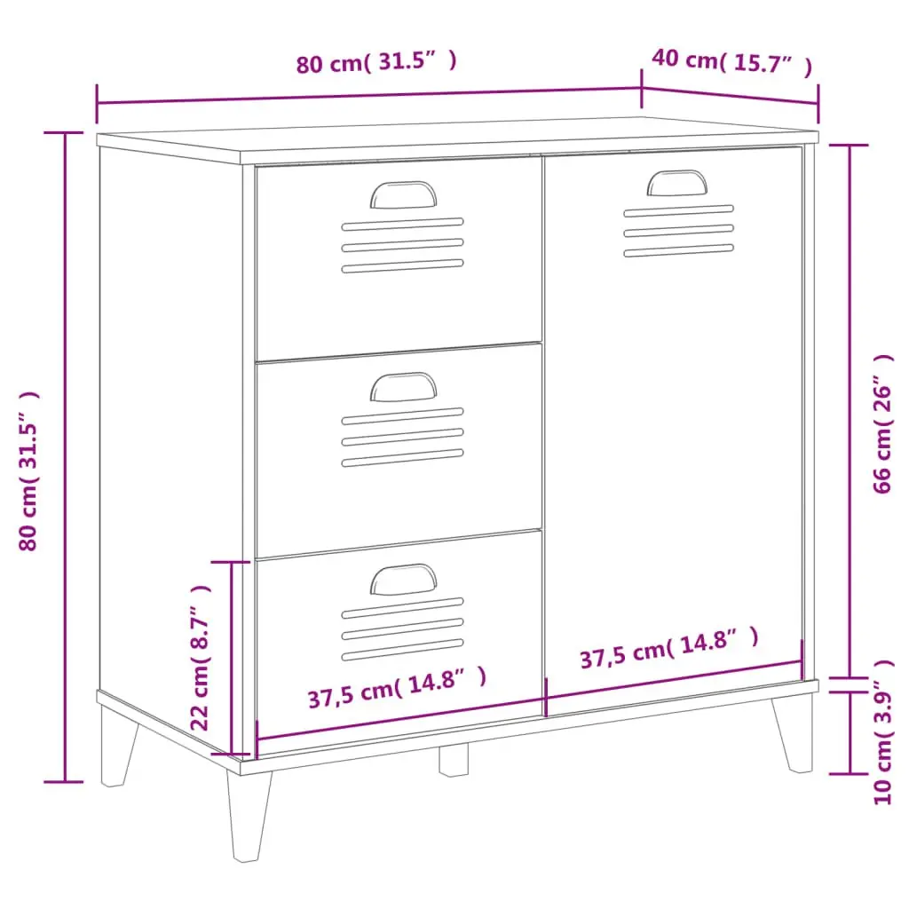 Sideboard Industrial Design Storage Cabinet Anthracite Grey 80x40x80cm Buffet