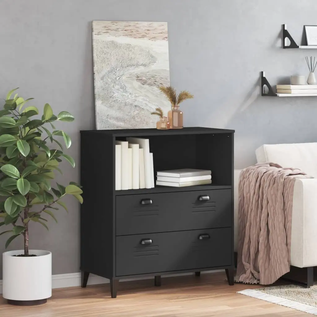 Storage Cabinet Bookcase Industrial Shelving Unit Black 80cm x 40cm x 90cm