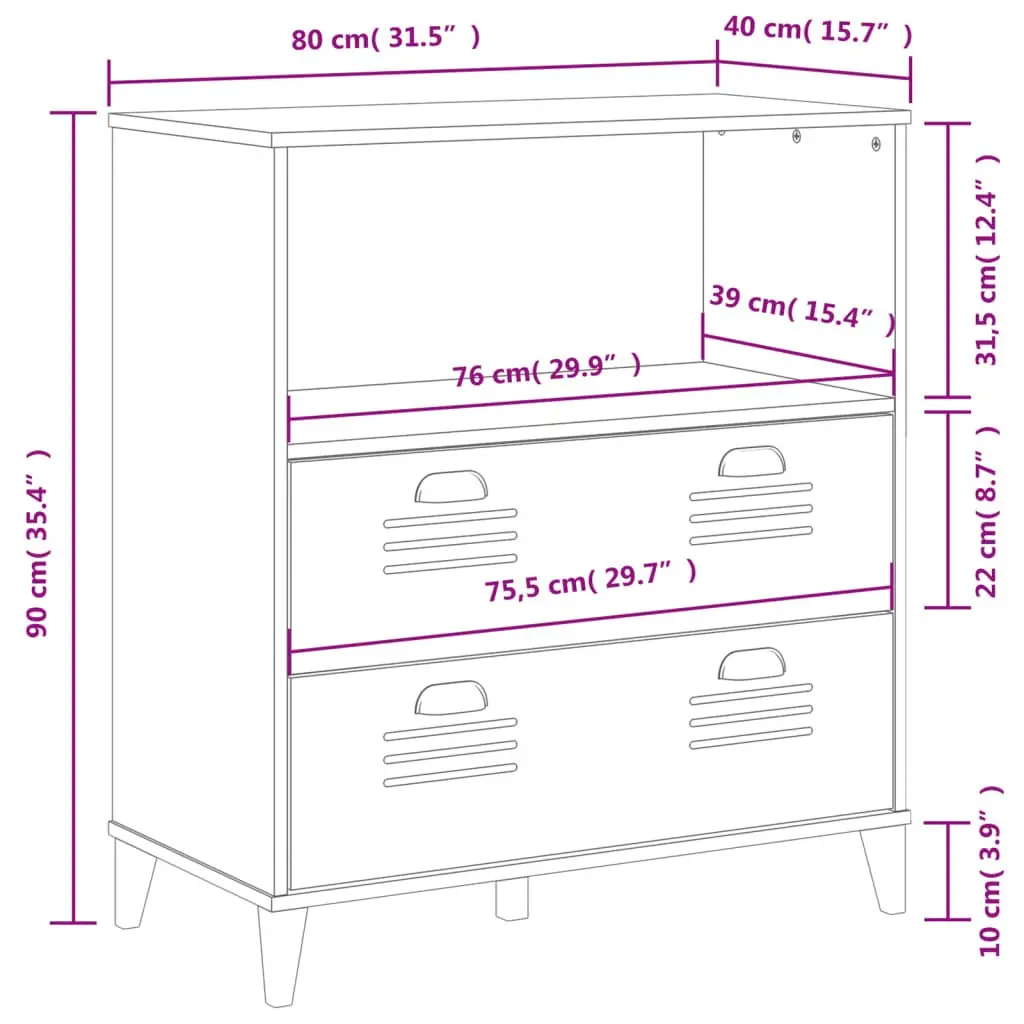 Storage Cabinet Bookcase Industrial Shelving Unit Black 80cm x 40cm x 90cm