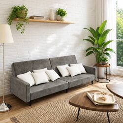 Warm Grey Velvet Sofa Bed for Guest Comfort