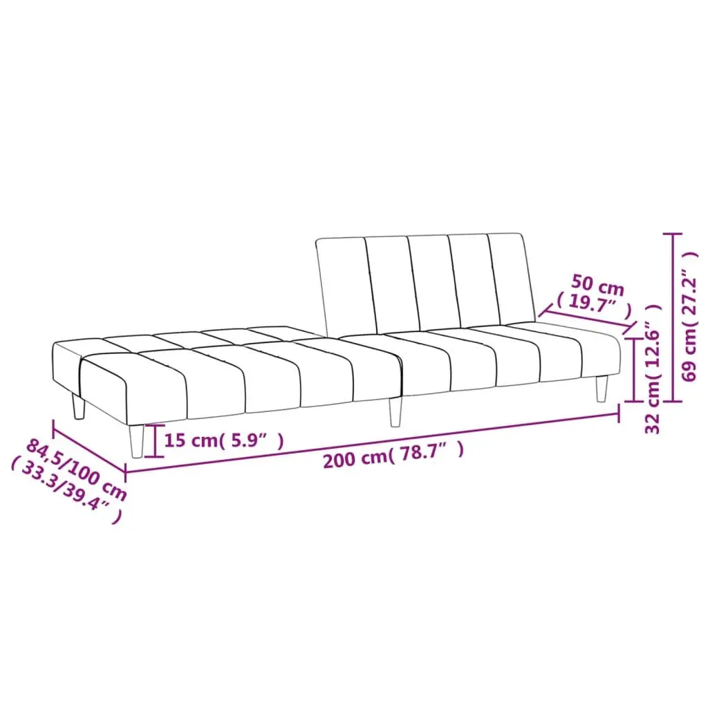2-Seater Sofa Bed Grey Fabric Convertible Day Bed Guest Sleeping Furniture