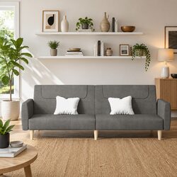 2-Seater Sofa Bed Grey Fabric Day Bed Convertible Guest Sleeping Furniture