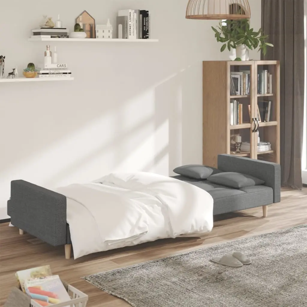 2-Seater Sofa Bed Light Grey Fabric Day Bed Guest Sleeper