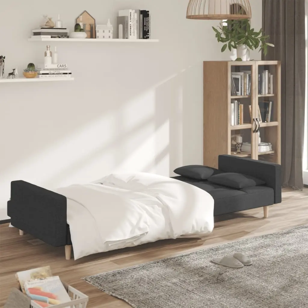 2-Seater Sofa Bed Grey Fabric Convertible Day Bed with Pillows Guest Sleeping