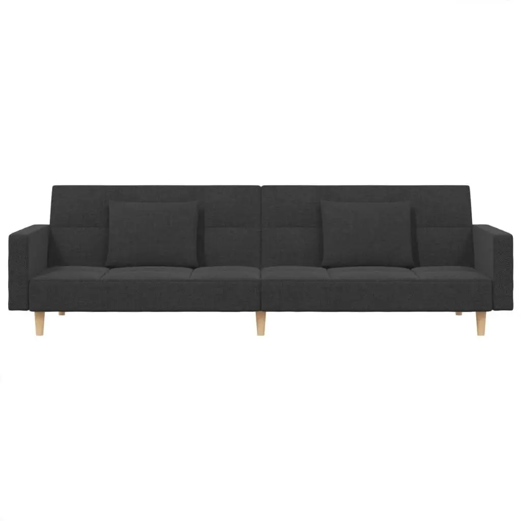 2-Seater Sofa Bed Grey Fabric Convertible Day Bed with Pillows Guest Sleeping