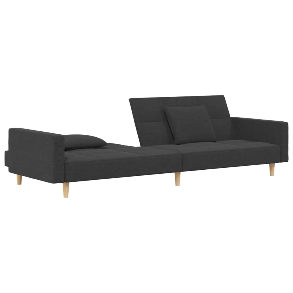 2-Seater Sofa Bed Grey Fabric Convertible Day Bed with Pillows Guest Sleeping