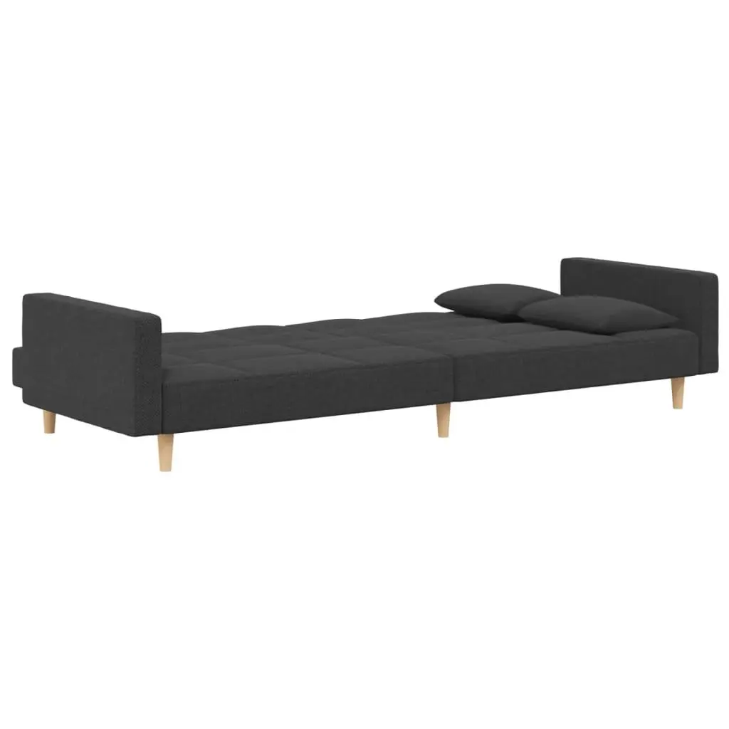 2-Seater Sofa Bed Grey Fabric Convertible Day Bed with Pillows Guest Sleeping