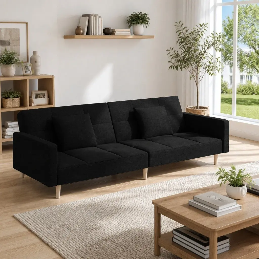 Black Fabric Sofa Bed for Two