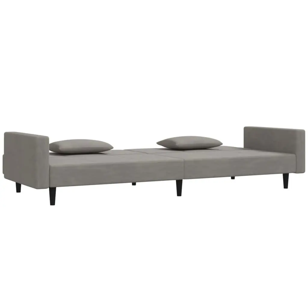 Sofa Bed Convertible Day Bed Grey Velvet 2 Seater with Pillows