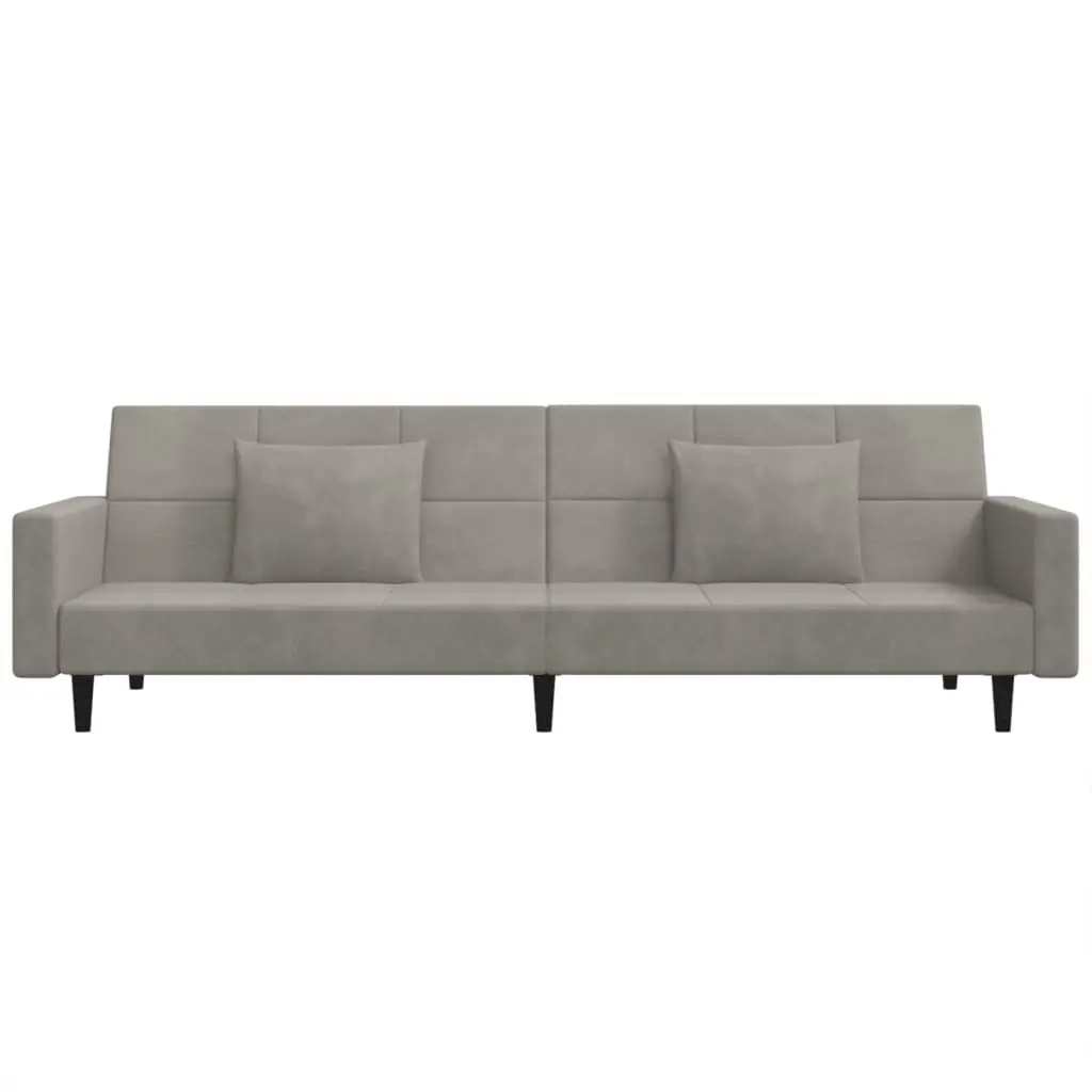 Sofa Bed Convertible Day Bed Grey Velvet 2 Seater with Pillows