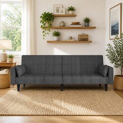 Comfortable 2-Seater Sofa Bed with Grey Fabric Upholstery