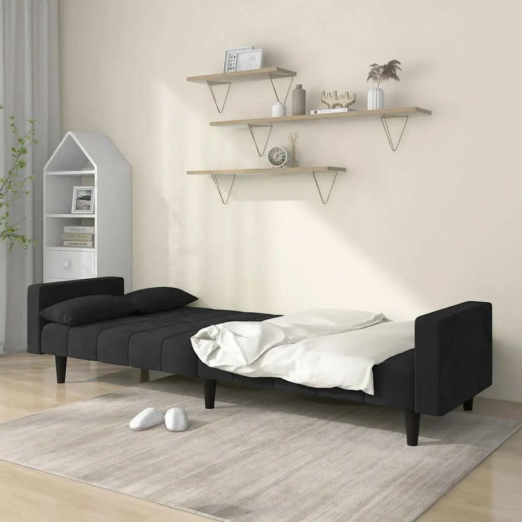 Sofa Bed Convertible 2-Seater Black Velvet Day Bed