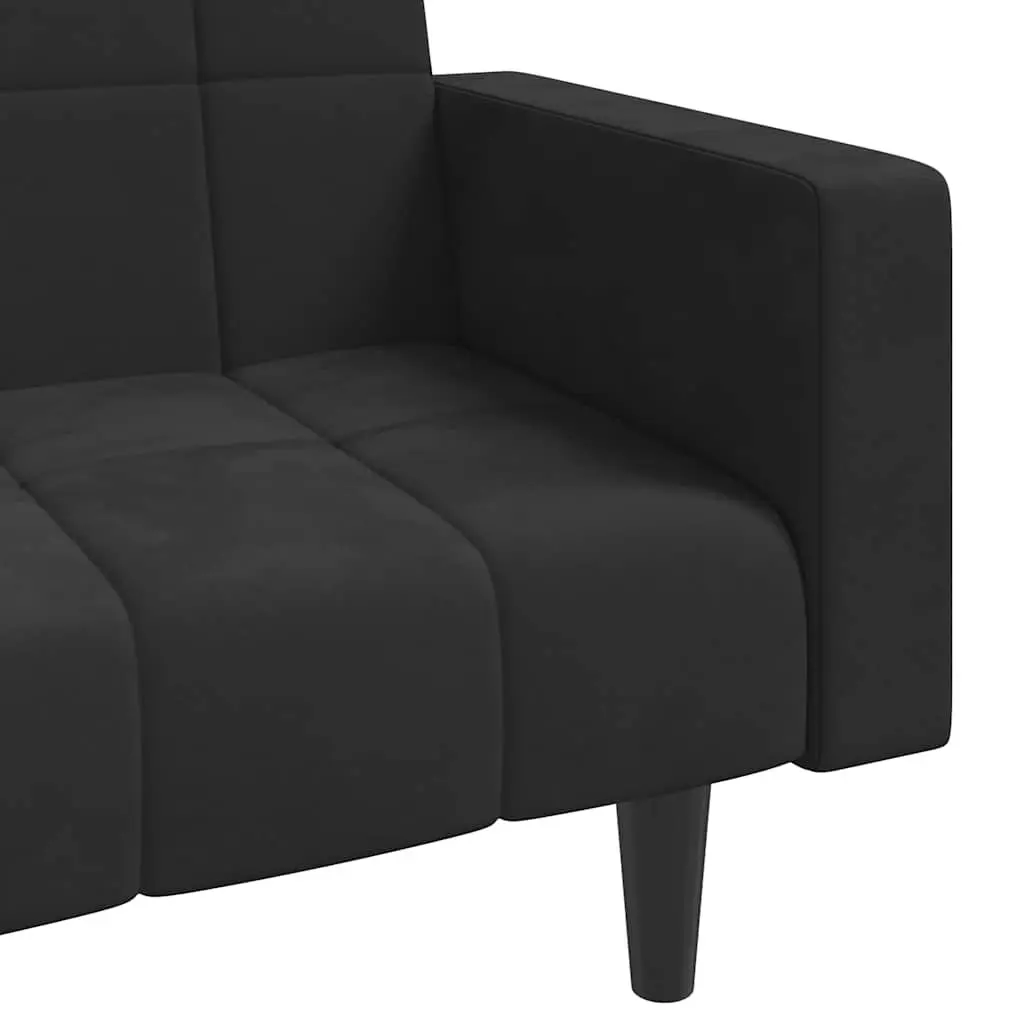 Sofa Bed Convertible 2-Seater Black Velvet Day Bed