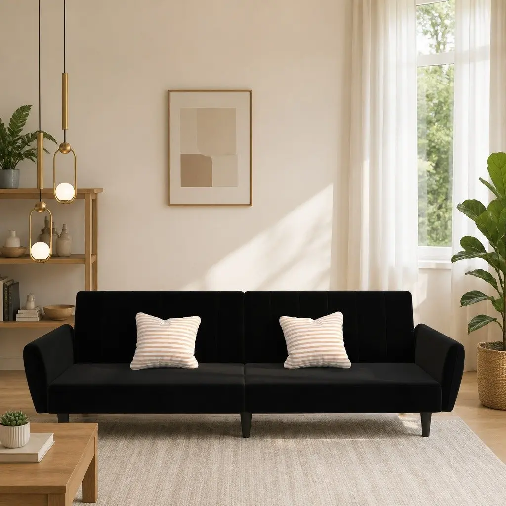 Black Velvet Sofa Bed for Home and Guests