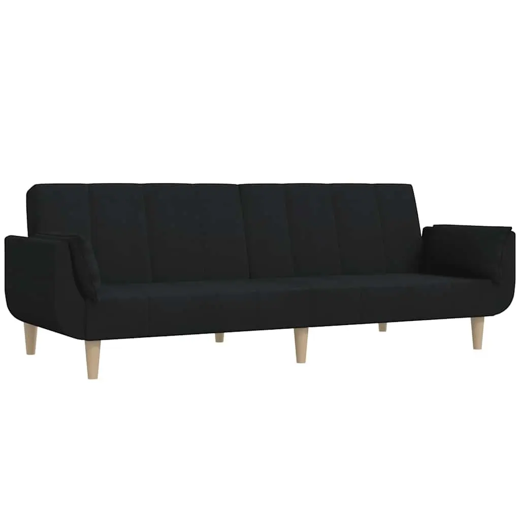 2-Seater Sofa Bed Black Fabric Guest Sleeper Convertible Day Bed with Pillows