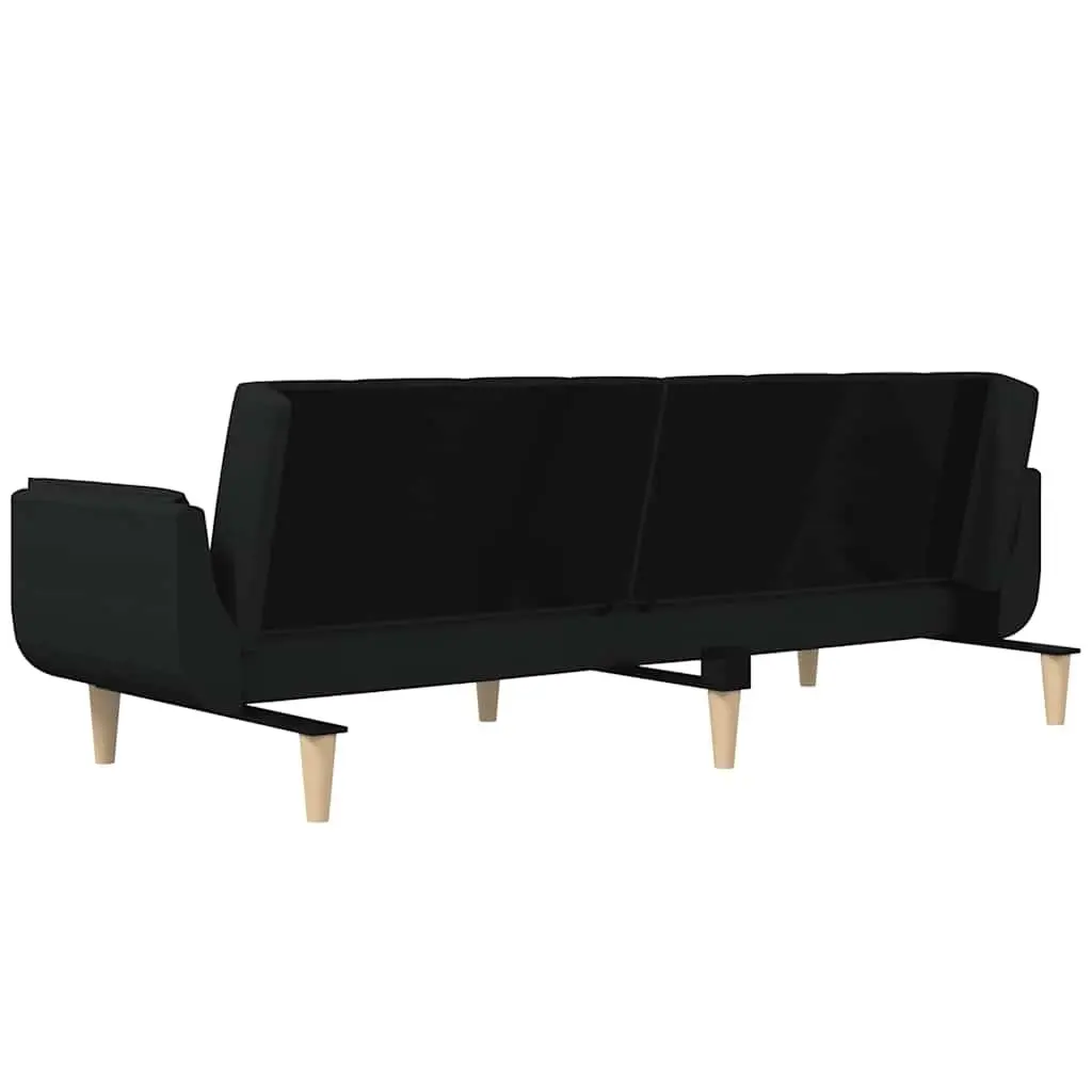 2-Seater Sofa Bed Black Fabric Guest Sleeper Convertible Day Bed with Pillows