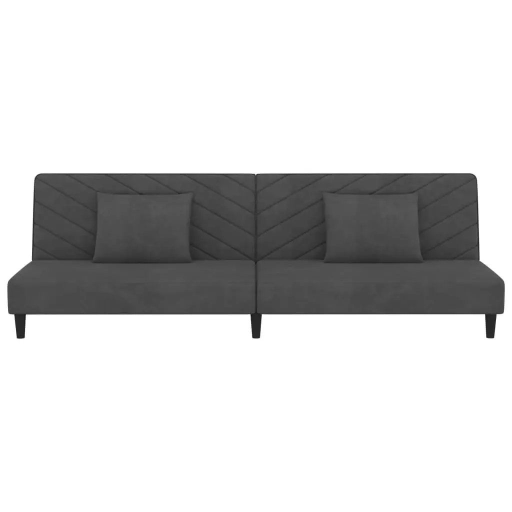 2-Seater Sofa Bed Grey Velvet Convertible Day Bed with Pillows Guest Sleeping