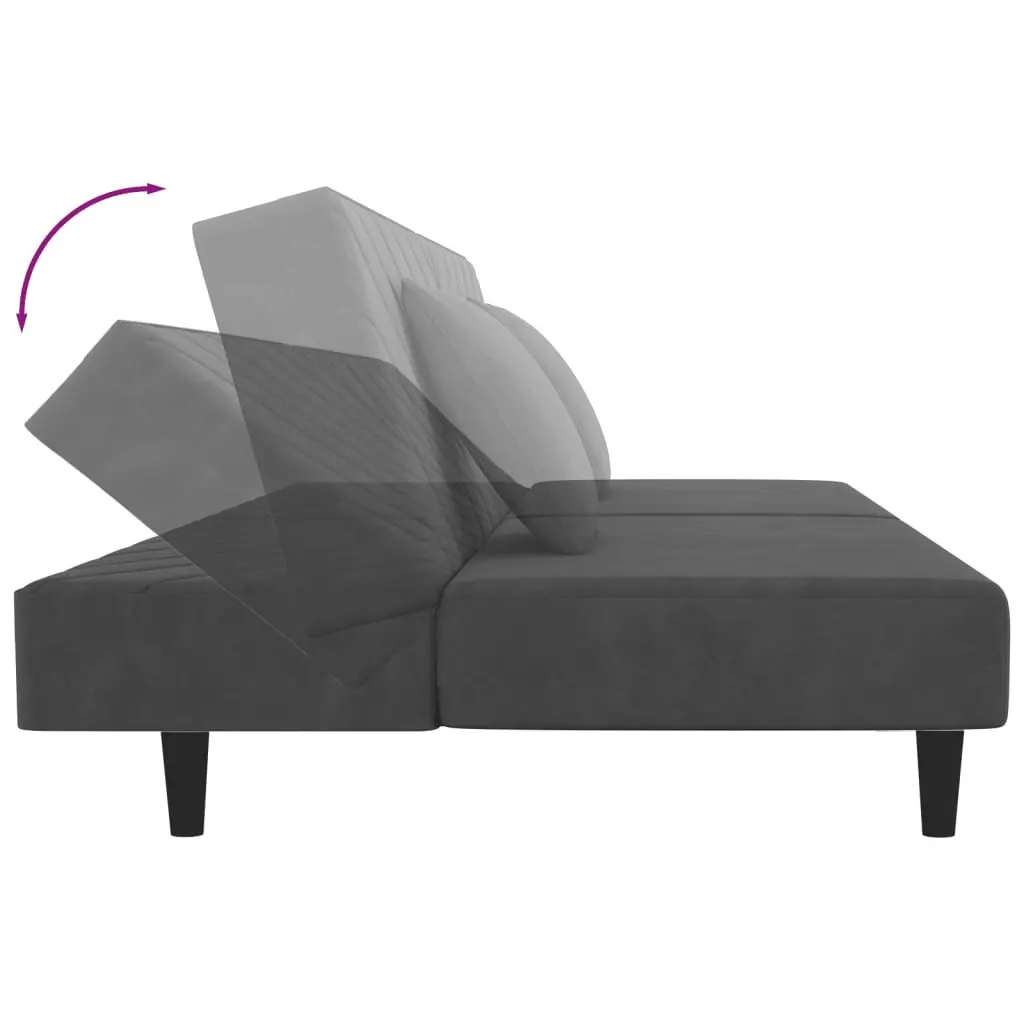 2-Seater Sofa Bed Grey Velvet Convertible Day Bed with Pillows Guest Sleeping