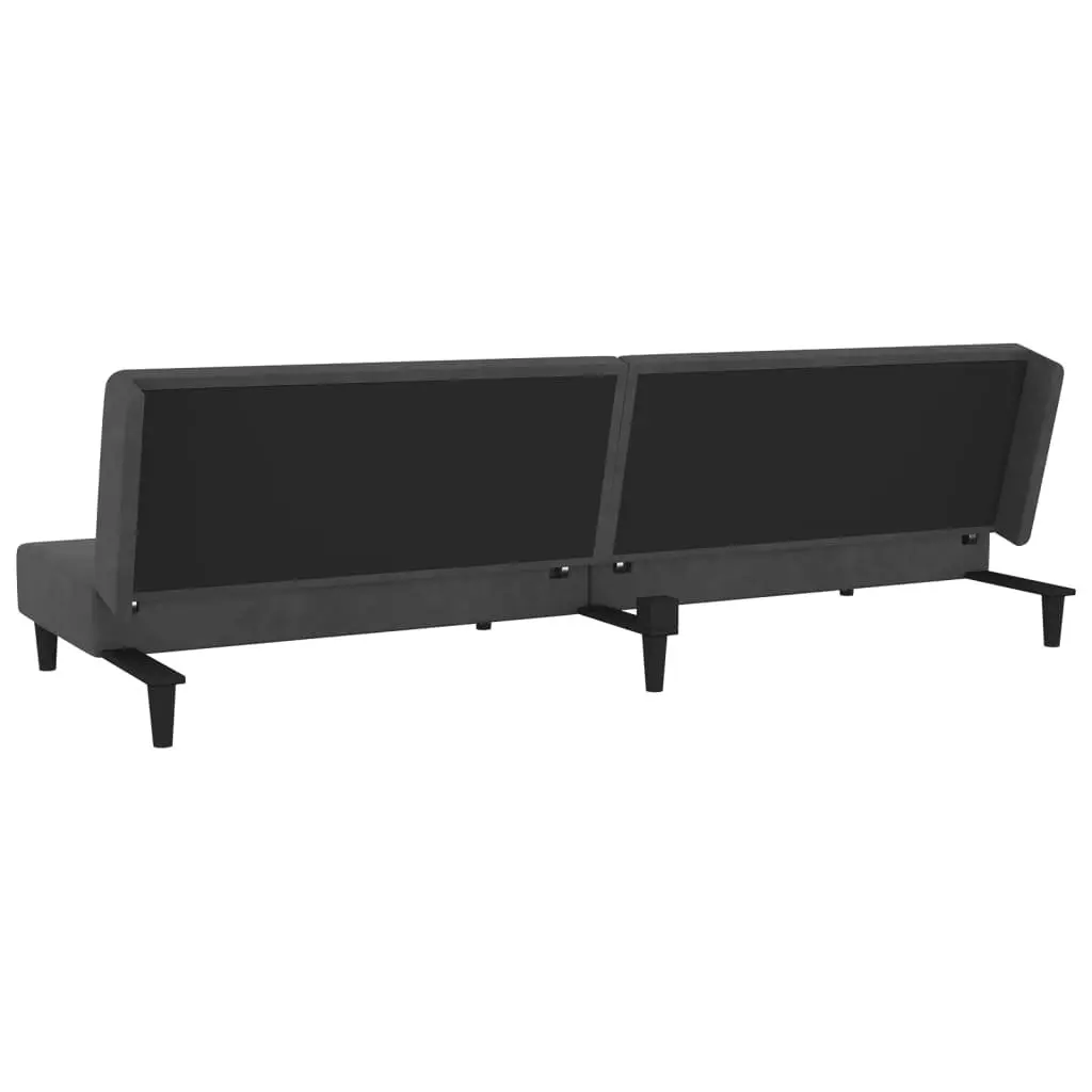 2-Seater Sofa Bed Grey Velvet Convertible Day Bed with Pillows Guest Sleeping