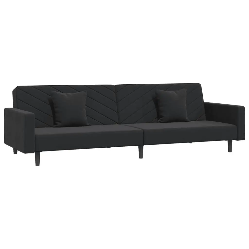 Sofa Bed Convertible Twin Bed Black Velvet 2 Seater with Two Pillows