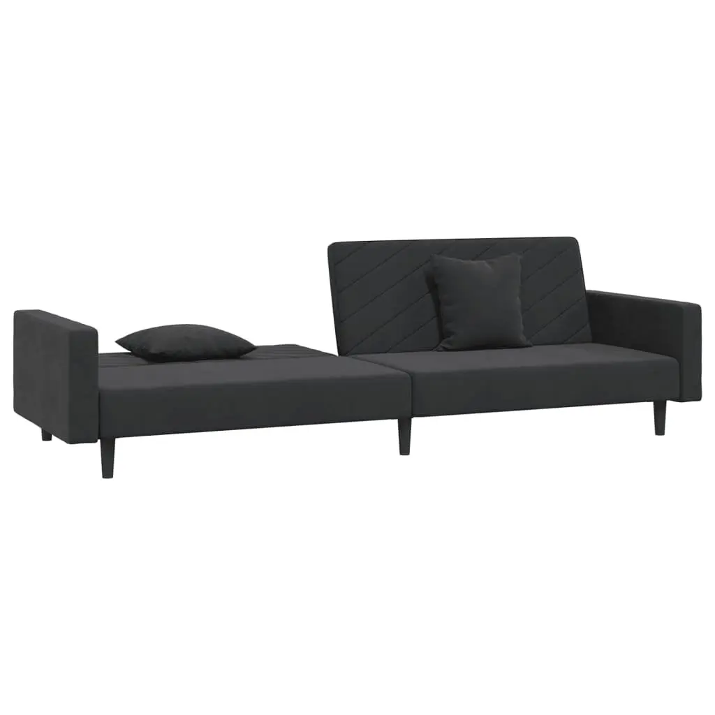 Sofa Bed Convertible Twin Bed Black Velvet 2 Seater with Two Pillows