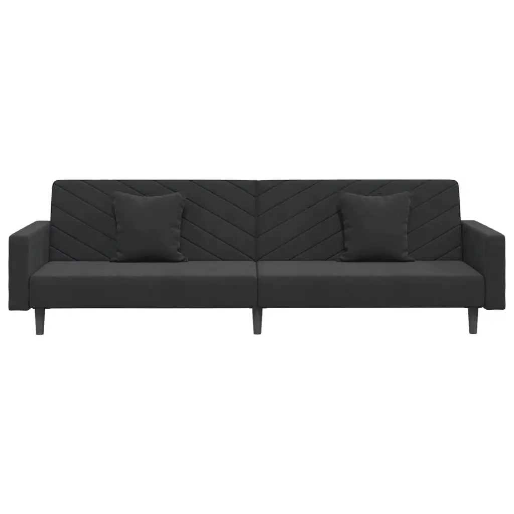 Sofa Bed Convertible Twin Bed Black Velvet 2 Seater with Two Pillows
