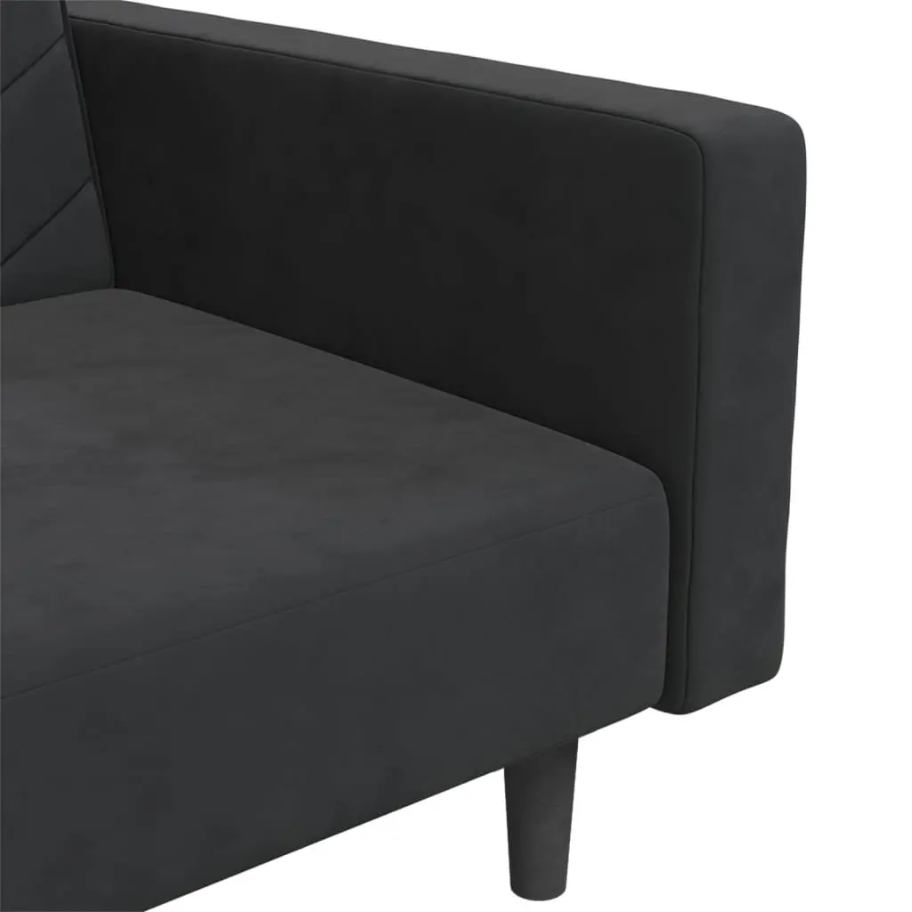 Sofa Bed Convertible Twin Bed Black Velvet 2 Seater with Two Pillows