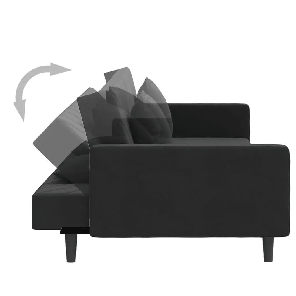 Sofa Bed Convertible Twin Bed Black Velvet 2 Seater with Two Pillows